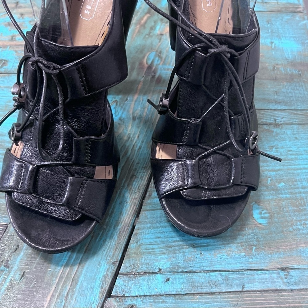 Coach Teagan Soft Leather Platform Women Shoes Black Heel Sandal Size 7.5B - Picture 3 of 13